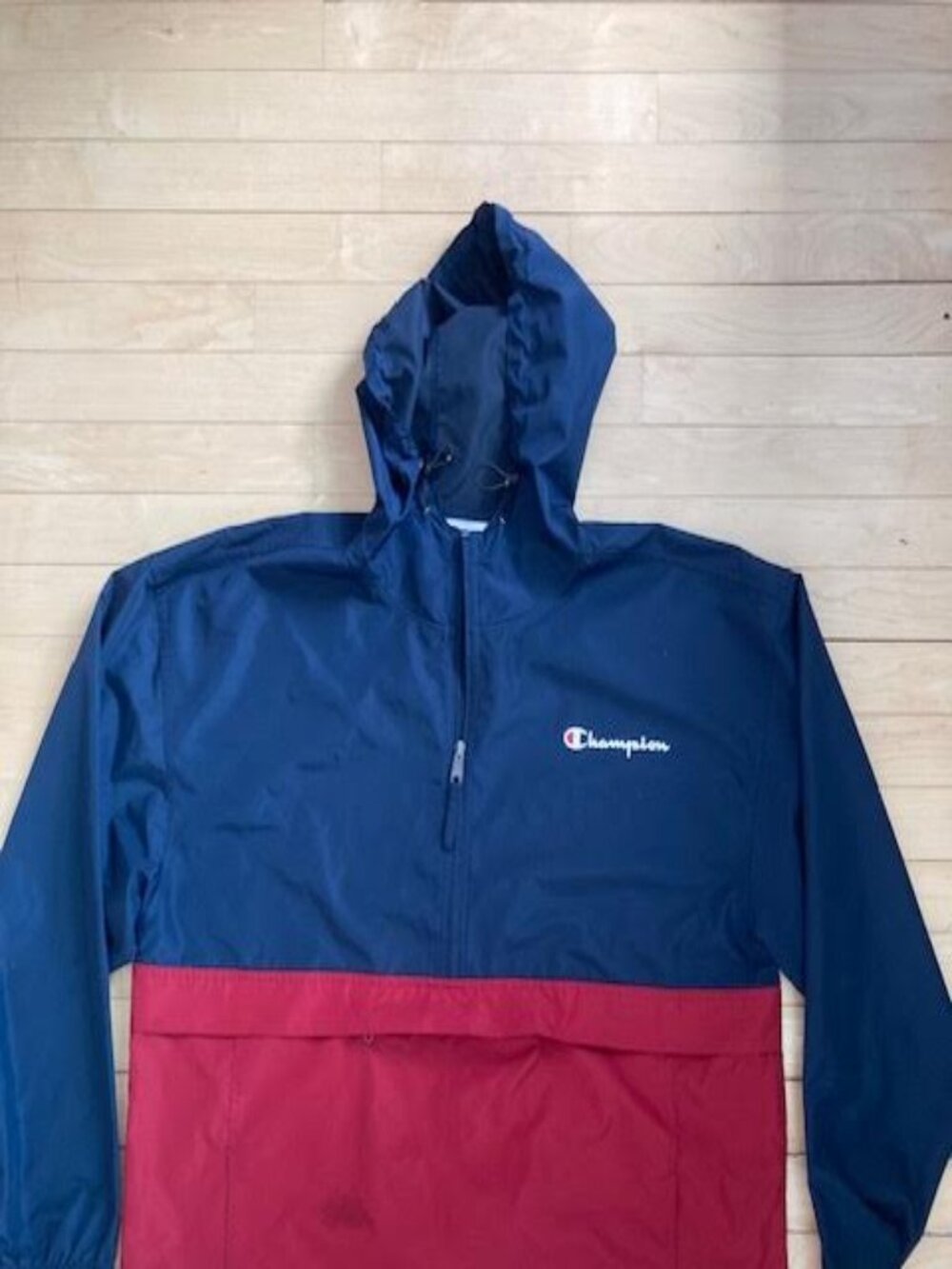 Champion Windbreaker Anorak Jacket Mens 2XL Navy Red Half Zip Pullover
